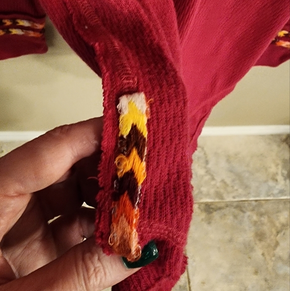 ! NWT We The Free,Free People L/S Mildly Distrd Pink Thermal w Mltclr Trim- SZM! - Picture 4 of 6